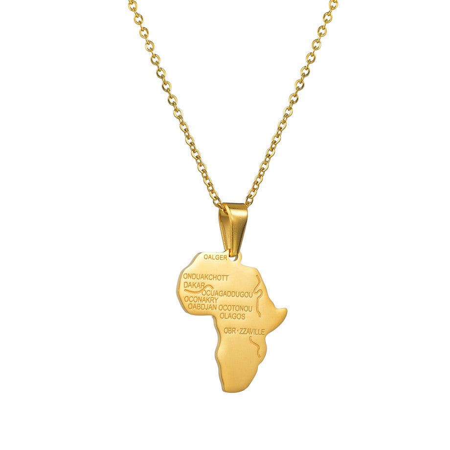 Gold African Map Necklace