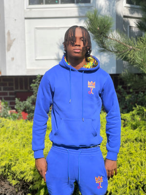 ROYAL BLUE KENTE SATIN LINED HOODIE SET