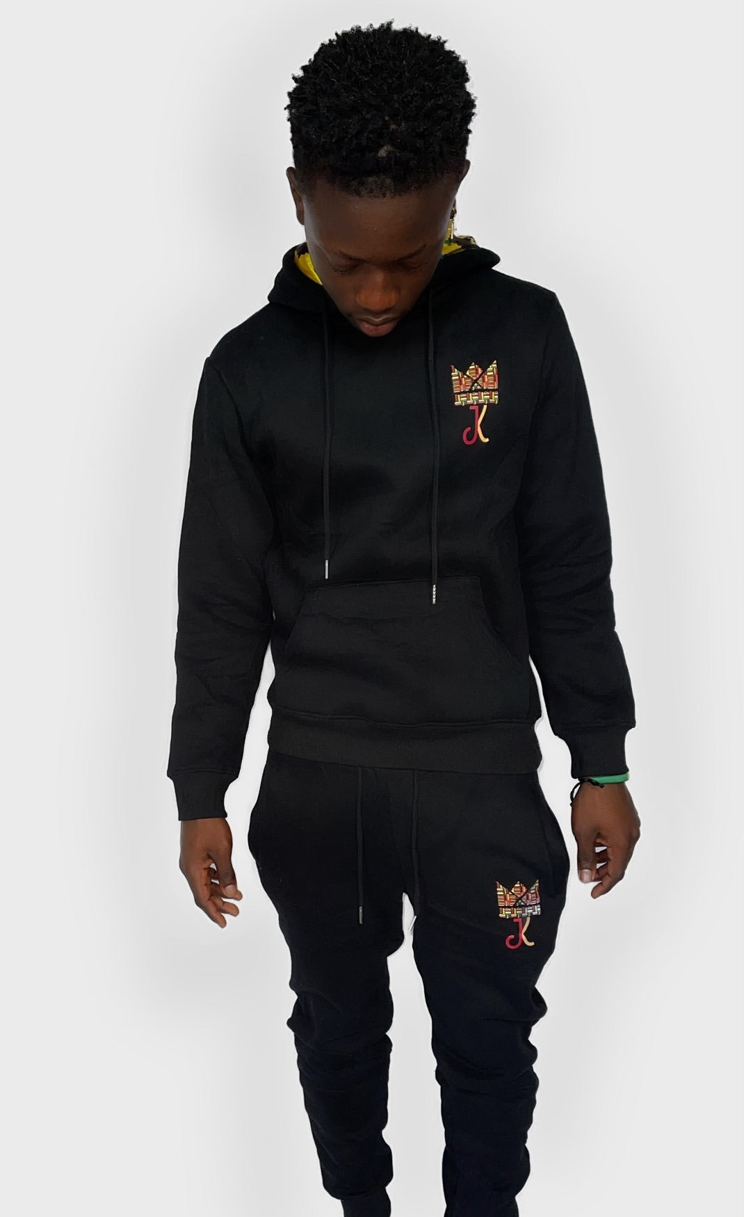 BLACK KENTE SATIN LINED HOODIE SET