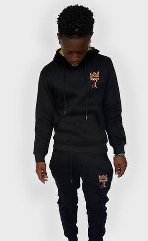 BLACK KENTE SATIN LINED HOODIE SET