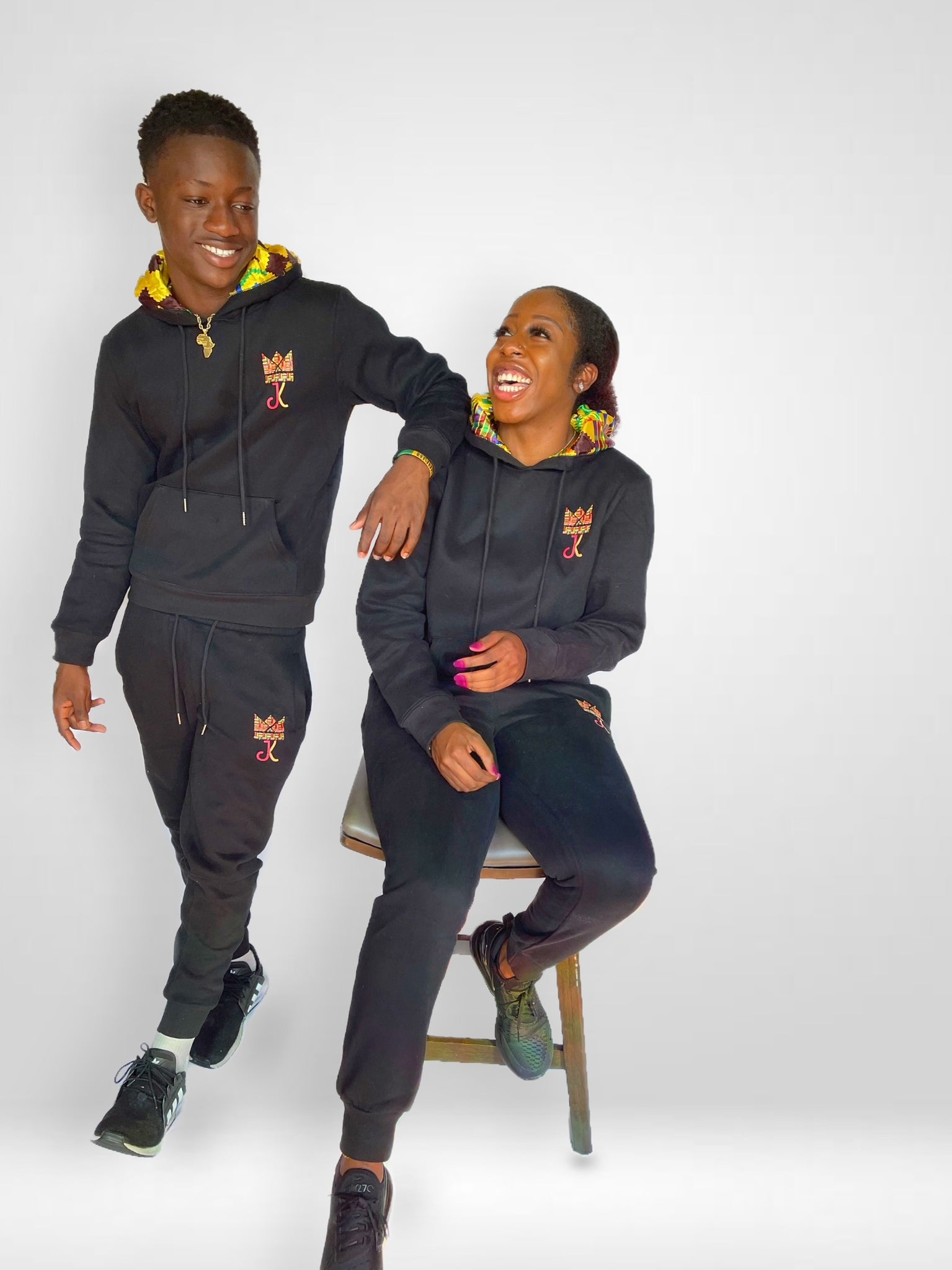 BLACK KENTE SATIN LINED HOODIE SET