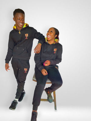 BLACK KENTE SATIN LINED HOODIE SET