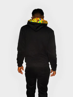 BLACK KENTE SATIN LINED HOODIE SET