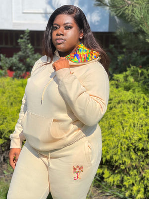 TAN KENTE SATIN LINED HOODIE SET