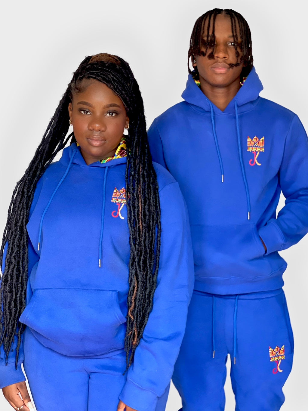ROYAL BLUE KENTE SATIN LINED HOODIE SET