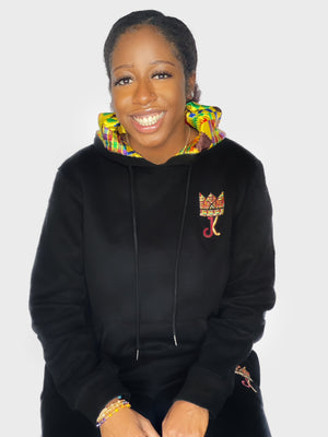 BLACK KENTE SATIN LINED HOODIE SET