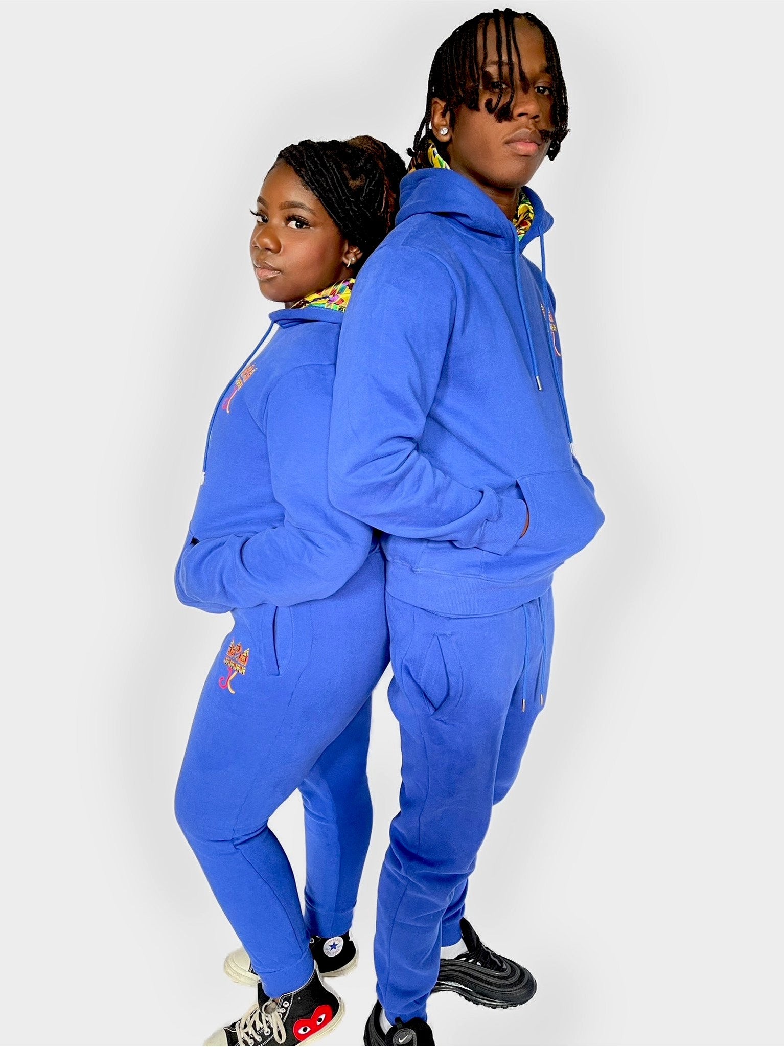 ROYAL BLUE KENTE SATIN LINED HOODIE SET