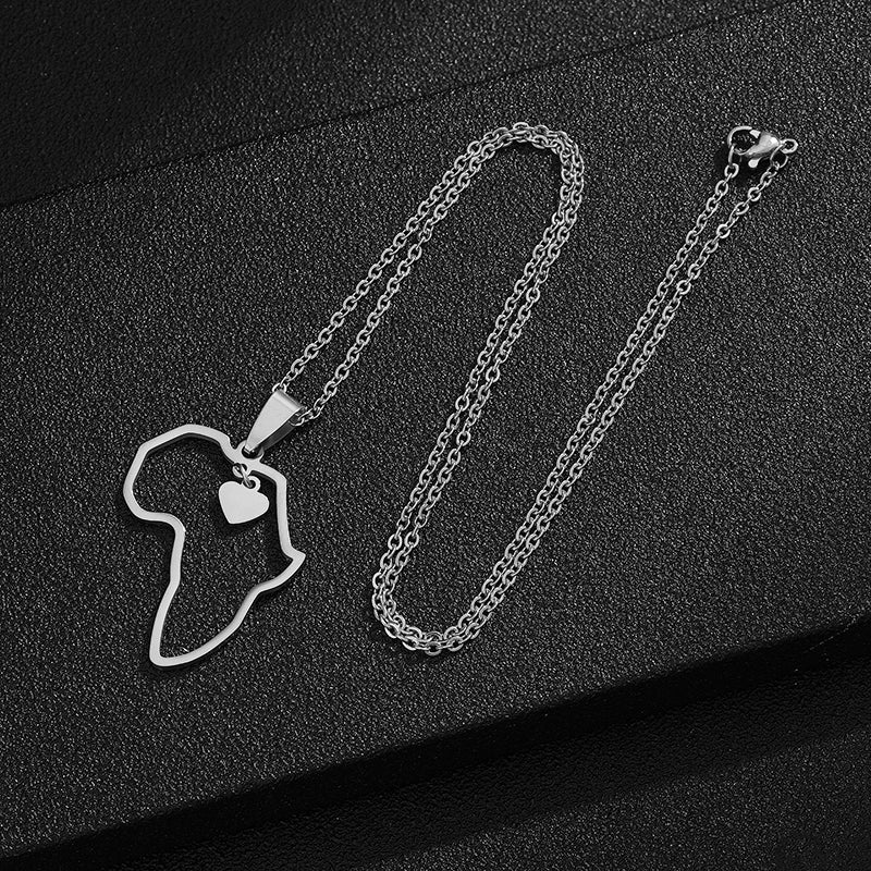 AFRICAN MAP PENDANT NECKLACE (Silver)