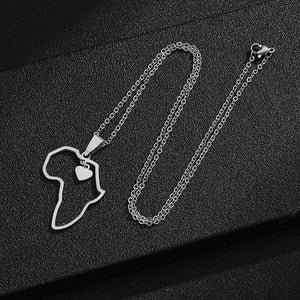 AFRICAN MAP PENDANT NECKLACE (Silver)